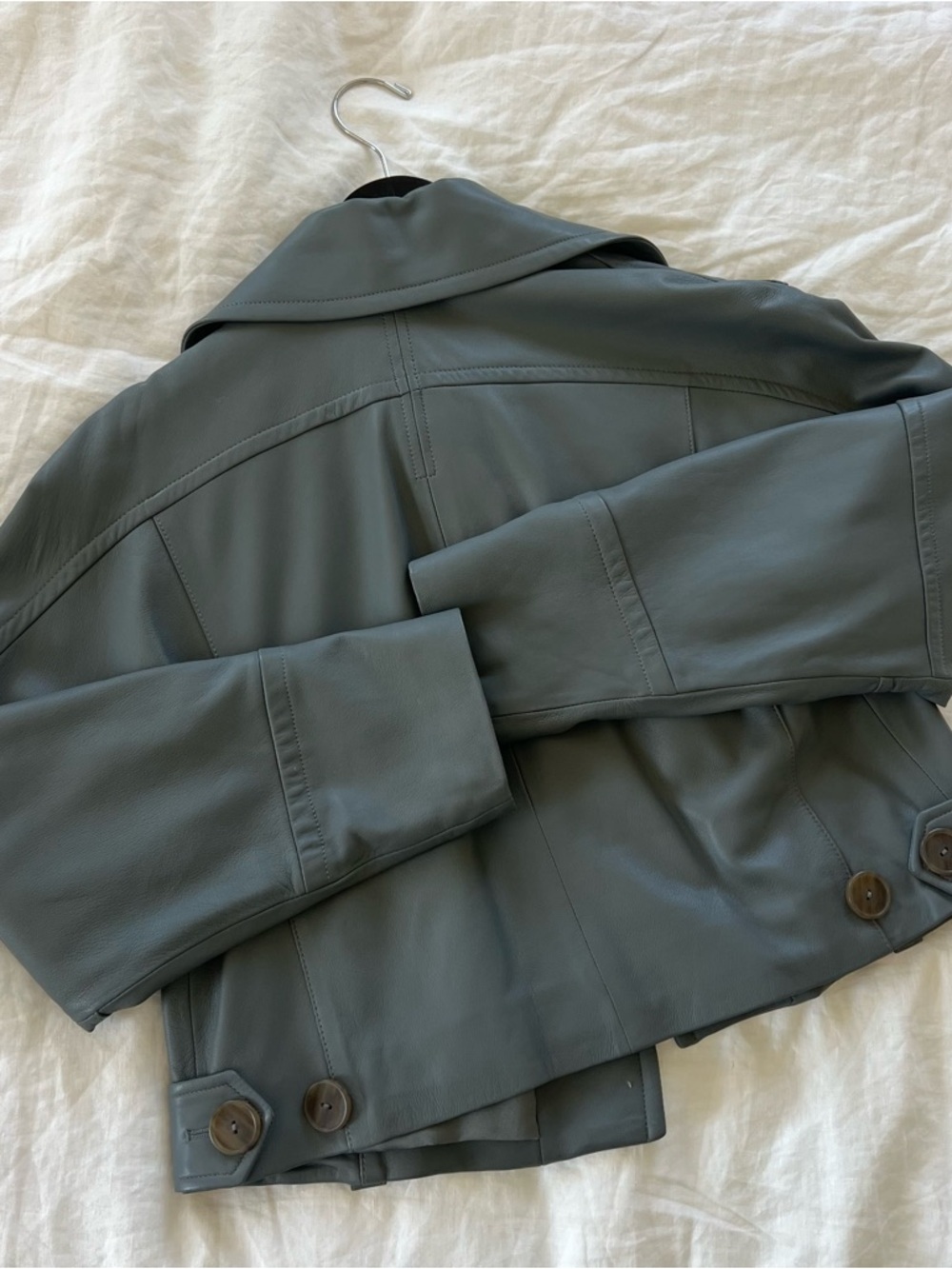 VINCE Slate Gray Green 100% Leather Jacket Size Small - Picture 4 of 7